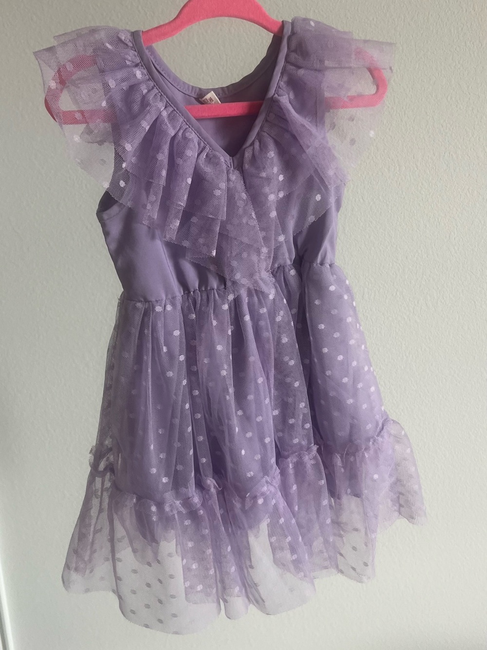 Girls' Lavender Polka Dot Tulle Casual Dress